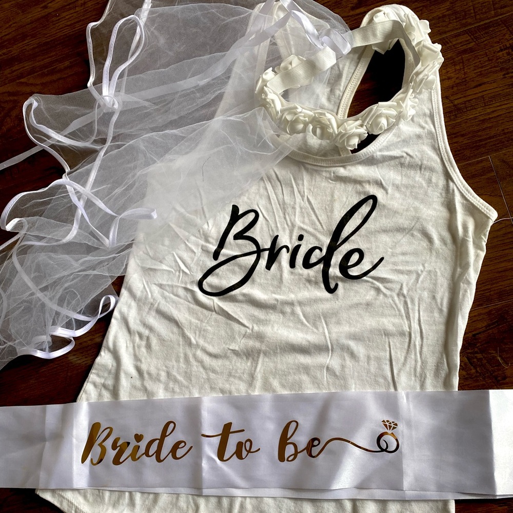 BRIDAL BACHELORETTE BUNDLE - VEIL, SASH, TANK TOP